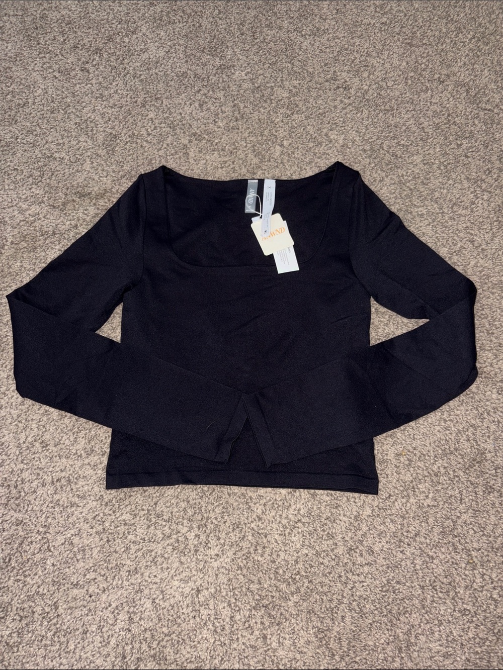 NWT- ANWND- Black Long-Sleeve Square Neck Crop Top